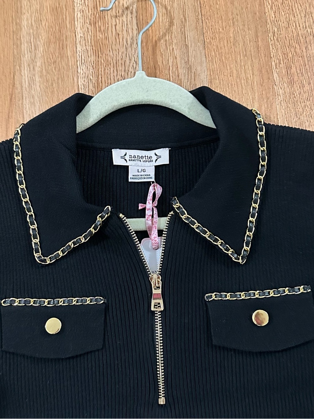 Nannette Black Ribbed women’s Jacket with Gold Chain Trim